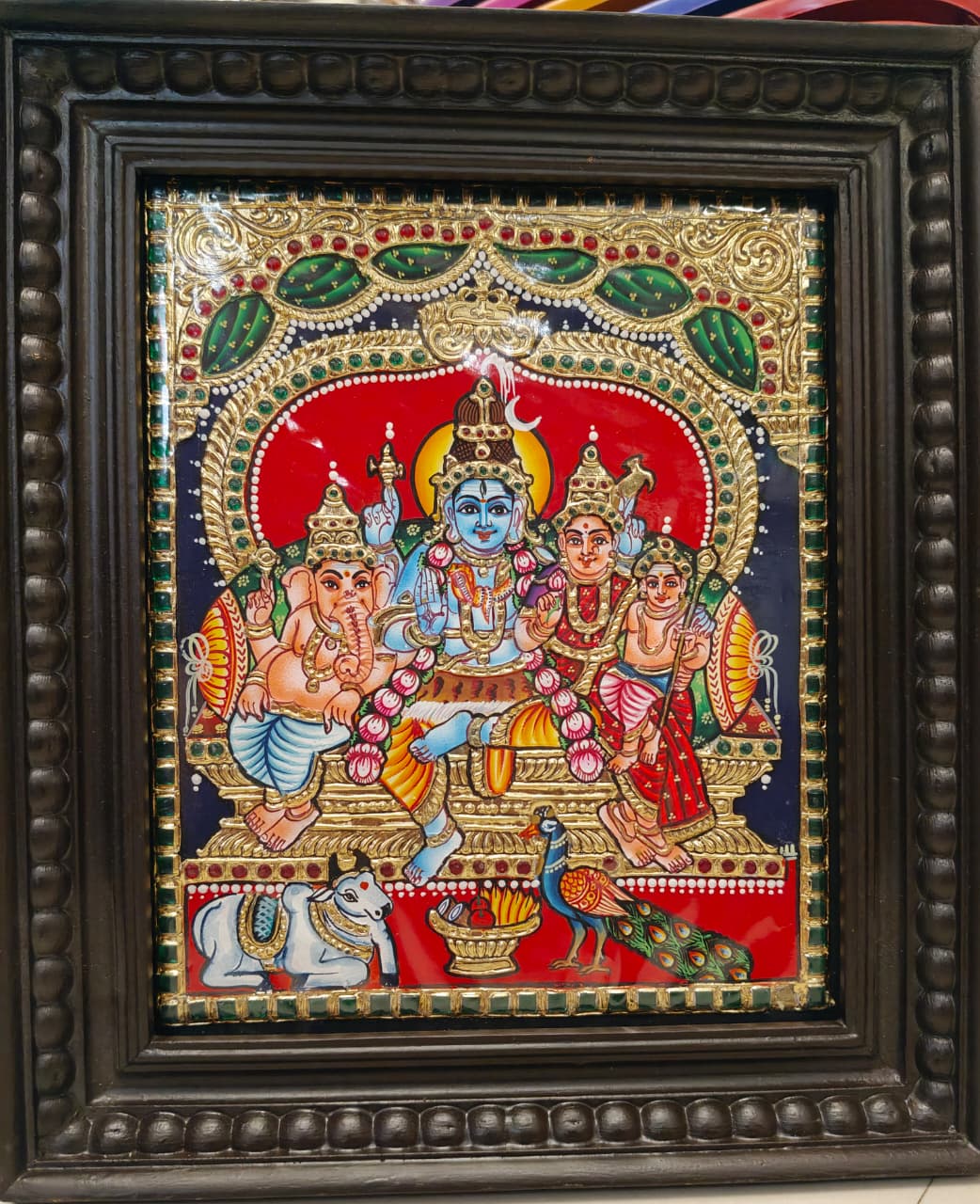 Handmade Tanjore Painting – Shiva Parivar with 22K Pure Gold Foil
