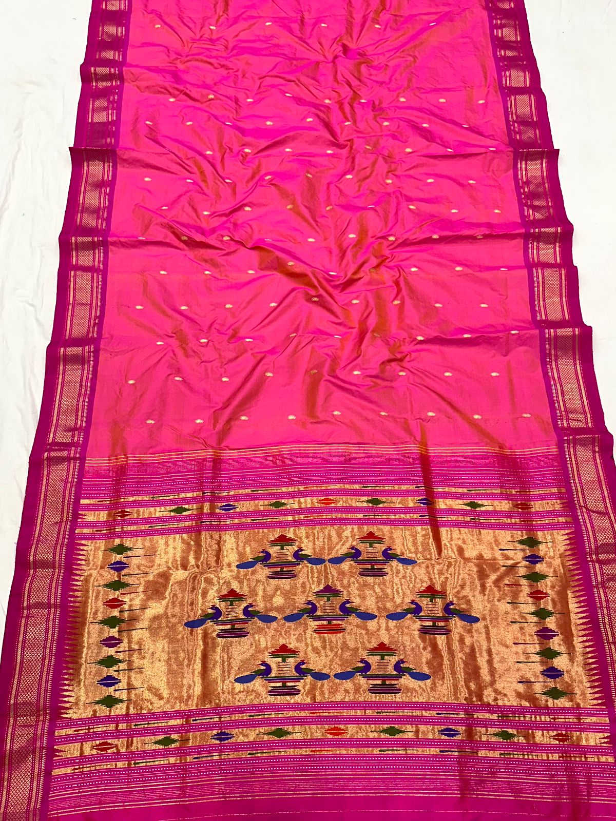 Double Pallu Paithani Saree – Pure Silk Handloom | Rani Pink