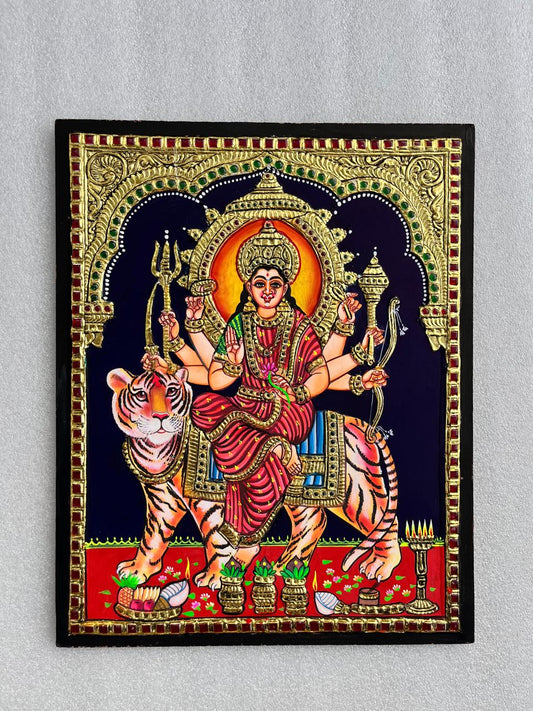 Handmade Durga Tanjore Painting with 22K Gold Foil