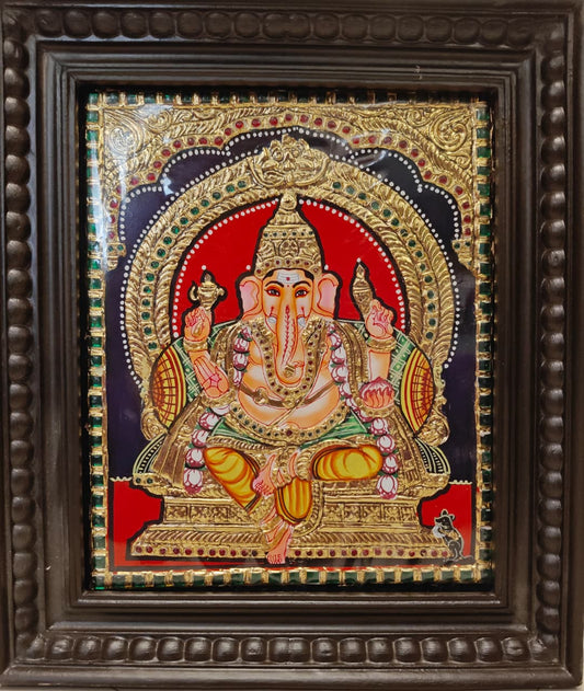 Handmade Tanjore Painting – Lord Ganesh with 22K Pure Gold Foil