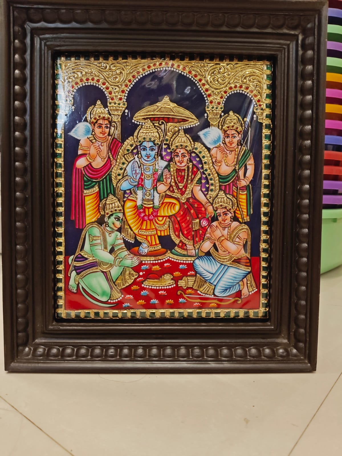 Handmade Tanjore Painting – Ram Darbar with 22K Pure Gold Foil