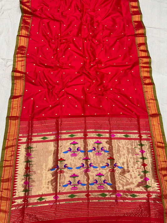 Double Pallu Paithani Saree – Pure Silk Handloom | Red