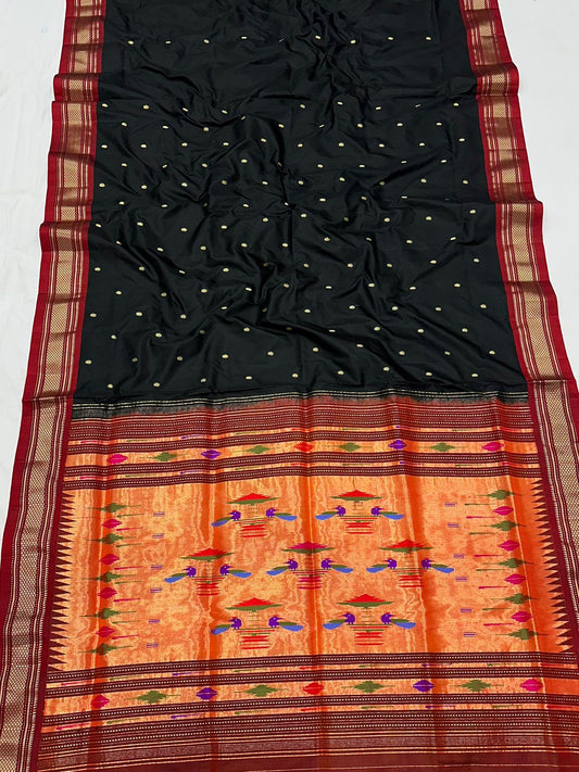 Double Pallu Paithani Saree – Pure Silk Handloom | Black