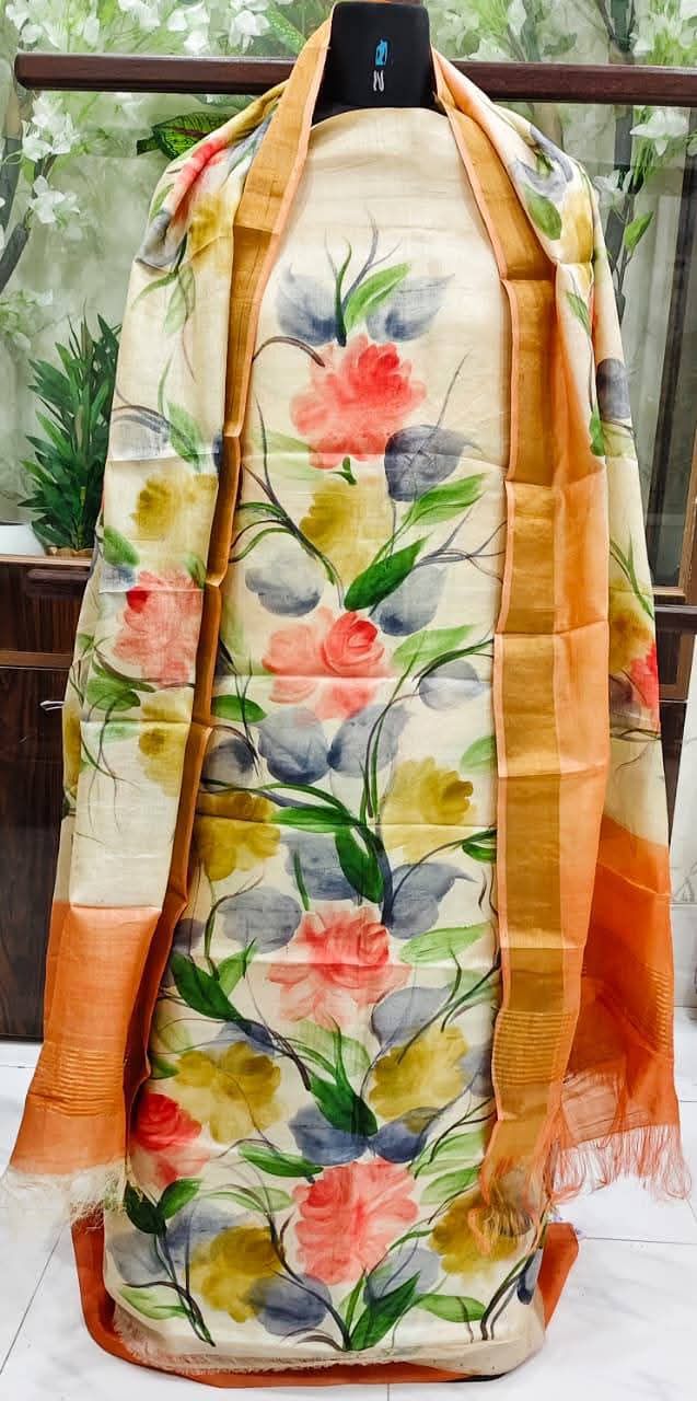 Kalamkari Hand-Painted Pure Tussar Silk Salwar Set