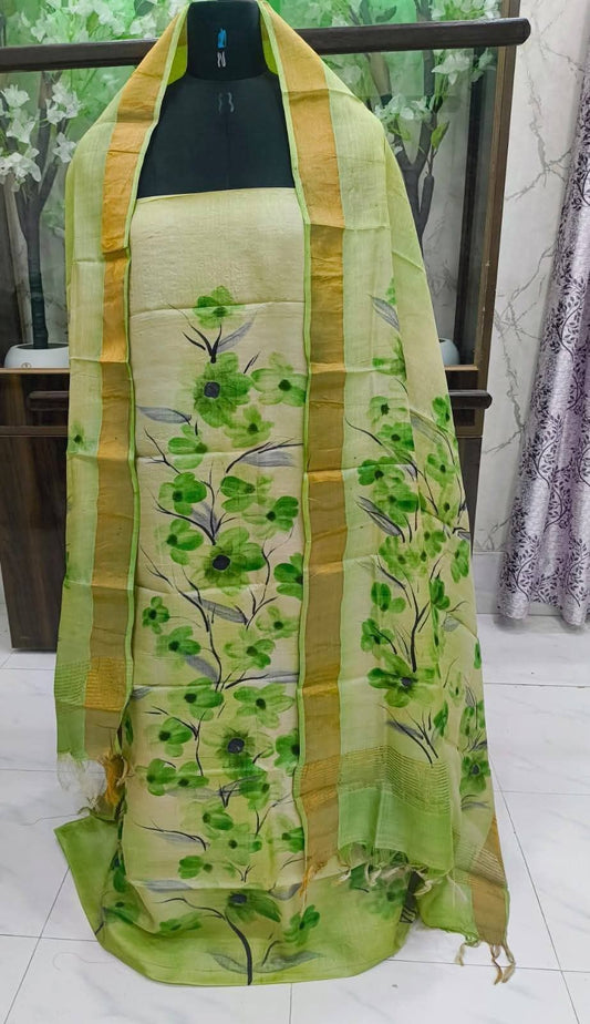 Kalamkari Hand-Painted Pure Tussar Silk Salwar Set
