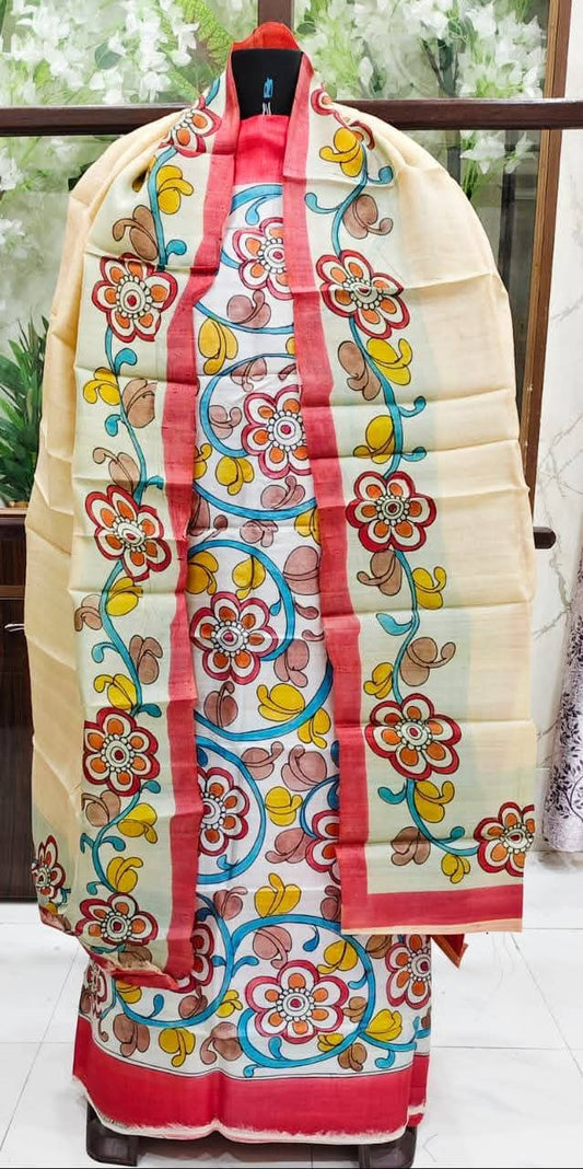 Kalamkari Hand-Painted Pure Tussar Silk Salwar Set